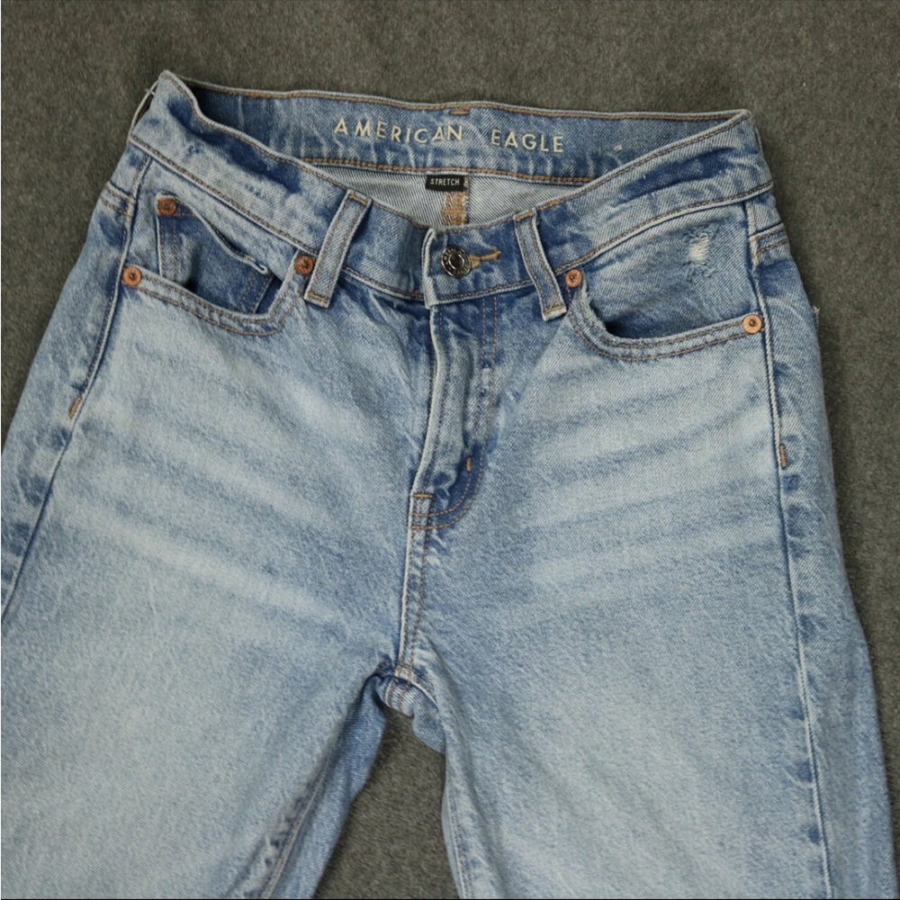 American Eagle Stretch '90s Bootcut Blue Jeans Mid Rise Ankle Slits size 2 - Picture 3 of 6